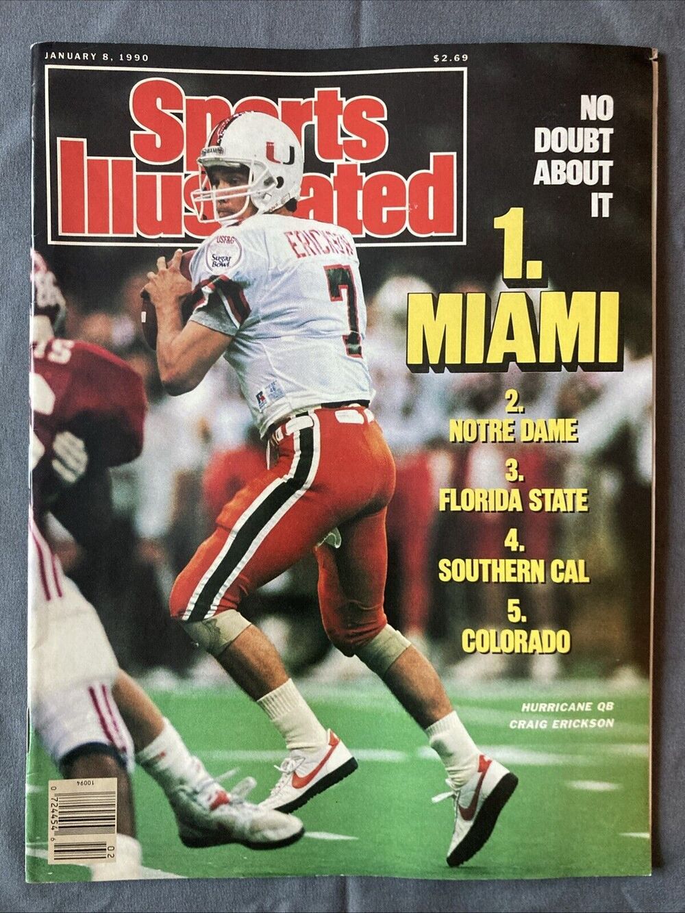 Sports Illustrated Magazine: Craig Erickson Miami Hurricanes (1-8-1990)